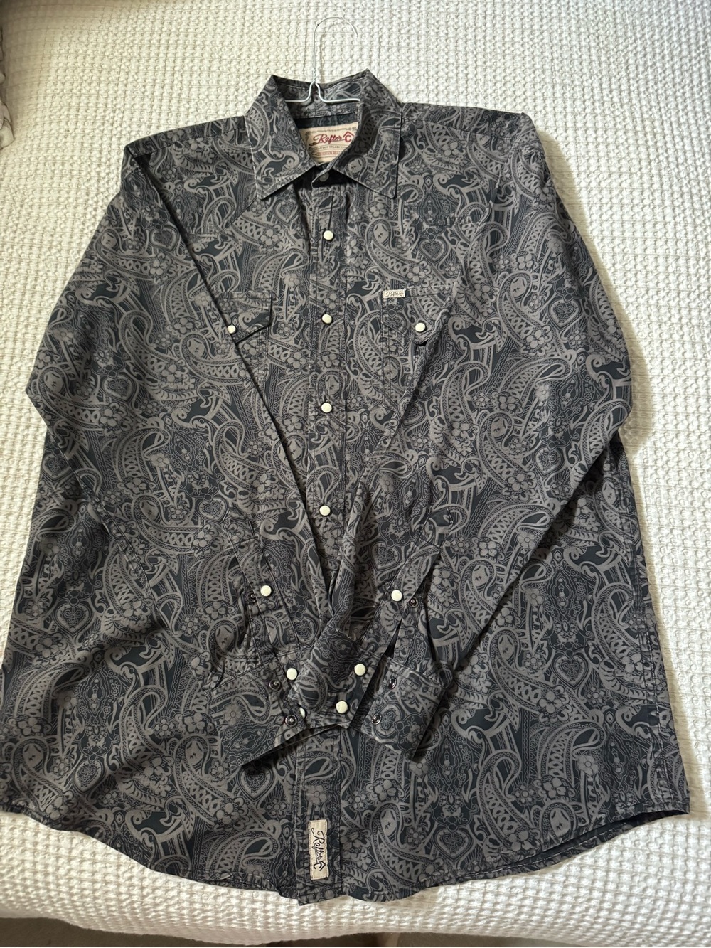 Western-Inspired Black Paisley Snap-Front Casual Shirt